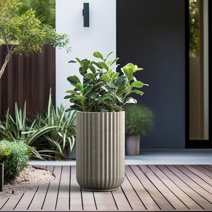 Kante Accent Round Column Weathered Concrete Planter 17.7" Tall, Outdoor - color: Weathered Concrete, size: 11"w x 17.7" h