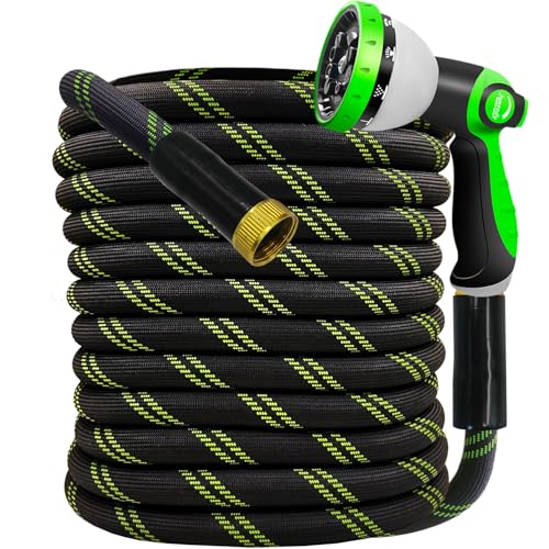 25FT Garden Hose,Flexible Water Hose, 10-Function Sprayer, Non-Expanding - color: BlackGreen, size: 25