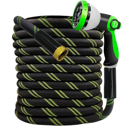 25FT Garden Hose,Flexible Water Hose, 10-Function Sprayer, Non-Expanding - color: BlackGreen, size: 25
