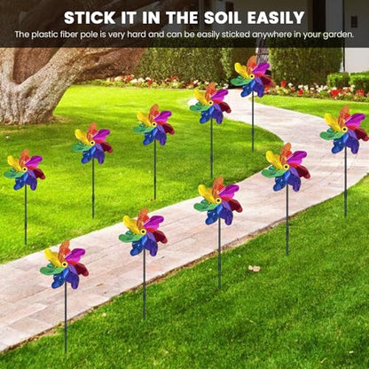 10 PCS Reflective Pinwheels for Yard and Garden Bird Devices Pre-Installed Sparkly Wind Spinner Deterrent to Scare Birds Away from Yard Patio Farm (Multicolor-2) - color: Multicolor-2