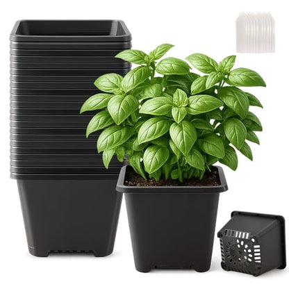 25 Packs Square Nursery Pots for Plants 6.1 Inch Seedling Pots with Holes - size: 6.1 Inch