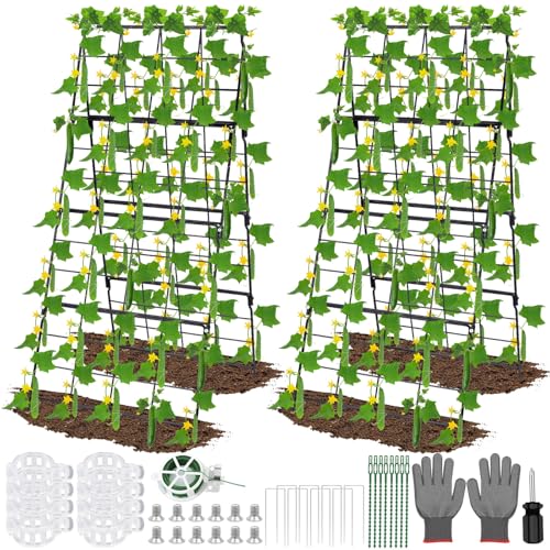 2Packs 17 x 42 Inch Garden Trellis for Raised Beds Foldable Climbing Plant Support Cucumber Trellis Outdoor A-Frame Metal Vegetable Bean Trellis with Garden Supplies for Grape Tomato Peas Flower - size: 2packs 17 x 42 Inch