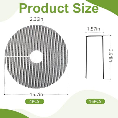 4 Pack 15.7" Cuttable Plant Pot Grids with 16 Stakes, Soil Cover & Cat & Animal Digging Stopper for Indoor Outdoor Garden Plants - size: 4 Pcs 15.7" Round