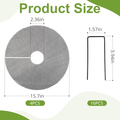 4 Pack 15.7" Cuttable Plant Pot Grids with 16 Stakes, Soil Cover & Cat & Animal Digging Stopper for Indoor Outdoor Garden Plants - size: 4 Pcs 15.7" Round