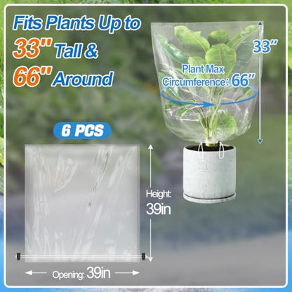 6Pcs 39"x39" Winter Plant Cover Freeze Protection, Plastic Plant Frost Bags - size: 39"H, 39" Opening