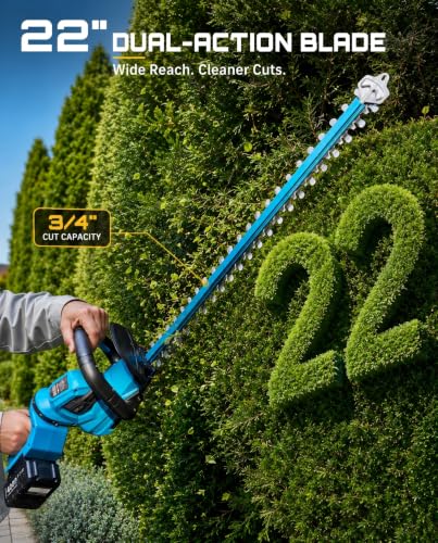 SEESII 22" Hedge Trimmer Cordless, 20V Electric Bush Trimmer, 2 Batteries - color: Sky Blue