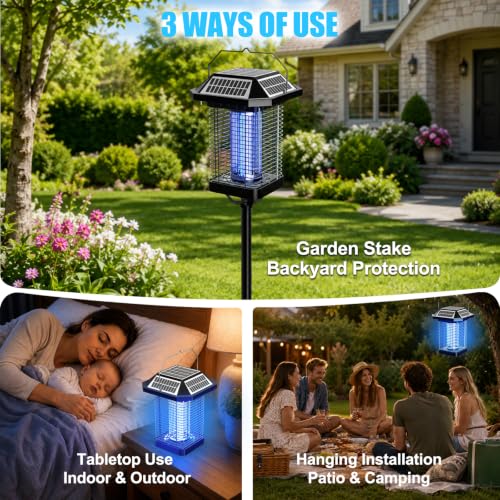 Solar Bug Zapper Outdoor, 4500V USB Rechargeable UV Flying Insect Trap (Square) - size: Square