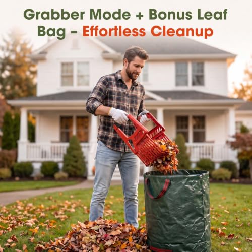 3-in-1 Leaf Rake for Lawns, 44"-72" Adjustable Handle