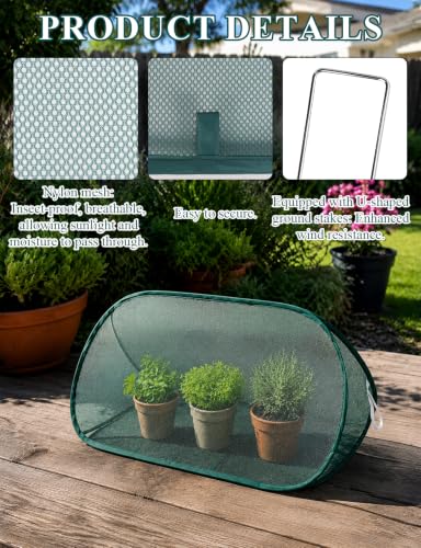 4 Pcs Pop Up Garden Mesh Plant Cover, 39" x 15" x 15" Foldable Plant Protector Net Cage for Raised Beds, Vegetables, Fruits and Seedlings, Bird Insect Animal Barrier Garden Row Cover,with 24 Stakes