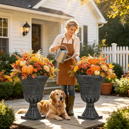 Autodaya 22" Large Pots for Plants Outdoor, Washed Black Planters Set of 2 - color: Urn Planters Black-22"
