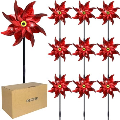 10 PCS Reflective Pinwheels for Yard and Garden Bird Devices Pre-Installed Sparkly Wind Spinner Deterrent to Scare Birds Away from Yard Patio Farm (Red) - color: Red
