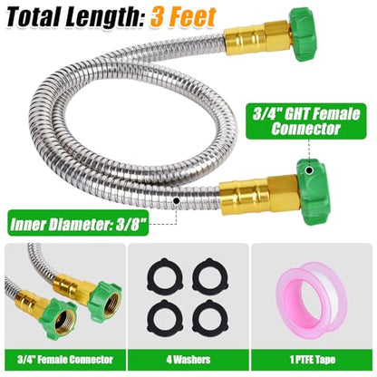 Short Garden Hose with Female to Female Connector, Metal Hose for Hose Reel