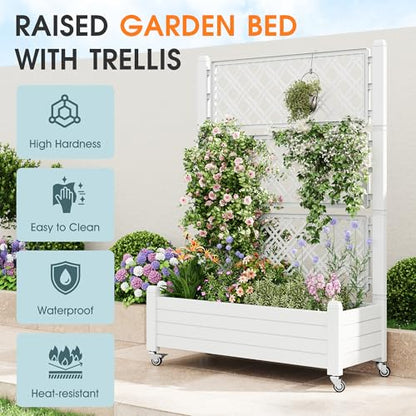 Elevated Raised Garden Bed with Trellis&Wheels,Ashen-61.2" h - color: Ashen, size: 61.2"h