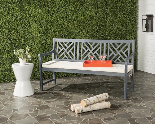 Safavieh PAT6738A Outdoor Collection Bradbury 3 Seat Bench - color: Ash Grey / Beige