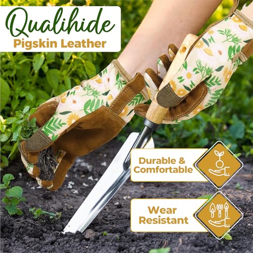 HANDLANDY Gardening Gloves for Women, Leather Garden Glove, Gardener Gift - color: Caramel, size: Medium (Pack of 1)