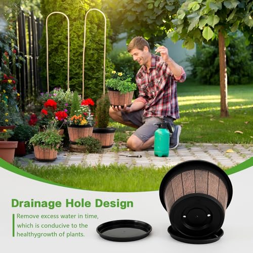 Quarut 4 Pack 8 inch Pots for Plants,Upgrade Whiskey Barrel Planters - size: 8 inch