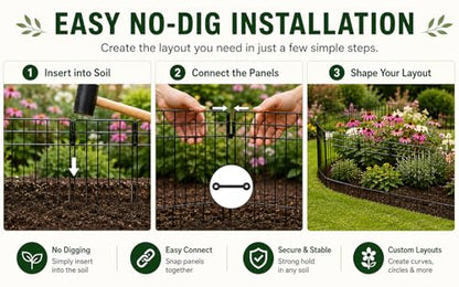 Garden Fence 26.7 FT x 17" H, Decorative Metal Border for Flower Beds - size: 26 Square Panels-26.7 ft (L) x 12.32 in (W)