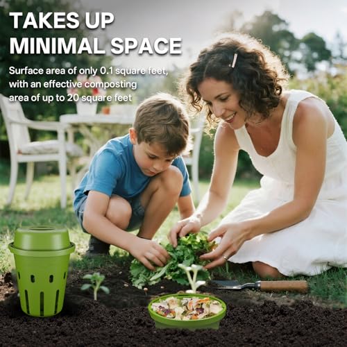 Inground Worm Composter, Mini Underground Worm Farm for Garden Beds, Outdoor Worm Compost Bin for Food Waste, Vermicomposting Bin for Beginners, Elderly, Children (7x7x7.4Inch), Green, 2-Pack - color: Green, size: 2-Pack