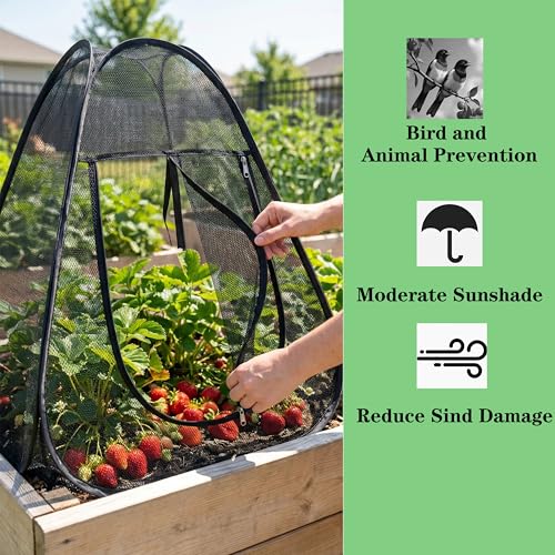 2PCS Pop-Up Garden Netting Protector with 2 Storage Bags & 16 U-Shaped Nails, 28"x28"x32" Plant Shade Tent， Mesh Plant Cover from Animals for Vegetables Fruits Flowers