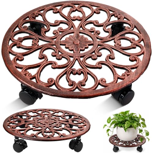 1 Pack 14 In Rolling Plant Stand with Wheels Metal Plant Caddy with Wheels - color: Antique Bronze, size: 14 inch: 1 pcs