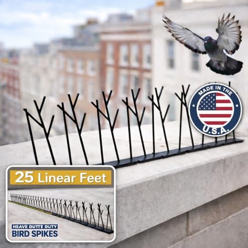 Heavy Duty Bird Spikes – Made in USA – Pigeon & Bird Deterrent for Ledges, Roofs, Fences & Window Sills – Durable Outdoor Anti-Roost Spikes – Humane Bird Control – No Glue Included (25 ft) - size: 25 ft