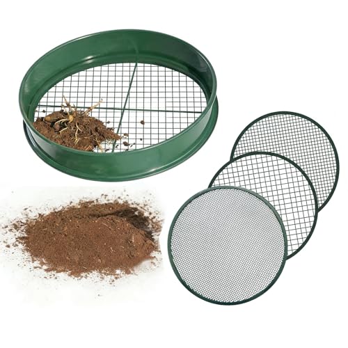 11.8 Inch Garden Soil Sifter Set Dirt Sifter with Interchangeable Screens,Multi-Functional Rock Sifter for Gardening Compost Bonsai and Sand Separation (Green) - color: Green