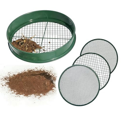 11.8 Inch Garden Soil Sifter Set Dirt Sifter with Interchangeable Screens,Multi-Functional Rock Sifter for Gardening Compost Bonsai and Sand Separation (Green) - color: Green