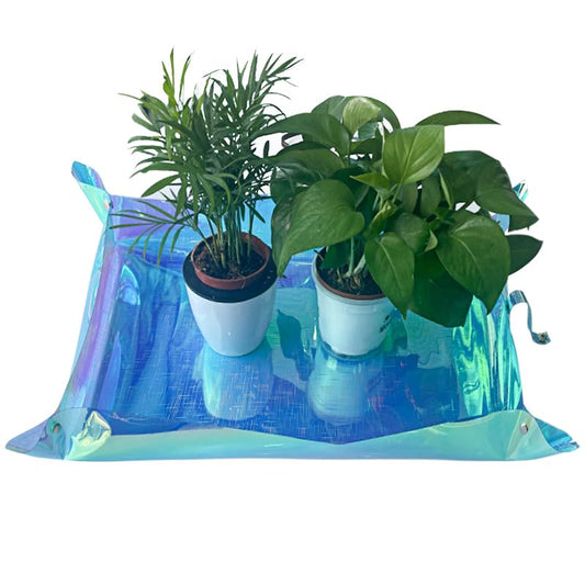 Kasepie Plant Repotting Mat, PVC, Foldable and Waterproof, Holographic Blue with Snowflake Design, 19 x 27 Inch (Blue+Cross Pattern) - color: Blue+cross Pattern