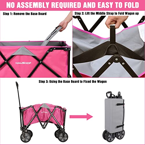 HAUSHOF Collapsible Outdoor Utility Wagon, 176 lb Load Capacity, Pink - color: Pink