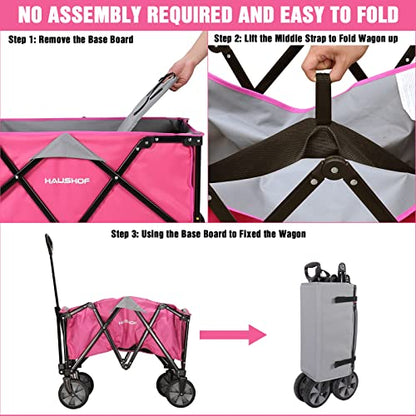 HAUSHOF Collapsible Outdoor Utility Wagon, 176 lb Load Capacity, Pink - color: Pink