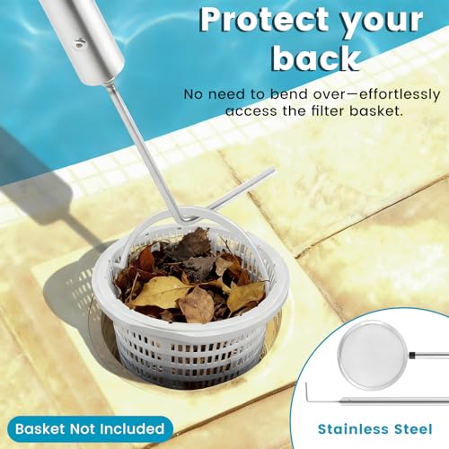 Pool Cleaning Net with Pole, 45-85" Adjustable Stainless Steel Pool Skimmer Net with Fine Mesh & Hook Pool Leaf Skimmer for Removing Leaves, Bugs & Debris