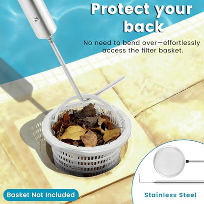 Pool Cleaning Net with Pole, 45-85" Adjustable Stainless Steel Pool Skimmer Net with Fine Mesh & Hook Pool Leaf Skimmer for Removing Leaves, Bugs & Debris