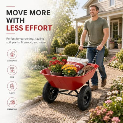 Enlarged Dual-Wheel Wheelbarrow, Easy Loading and Dumping Garden Cart, Heavy Duty Utility Dump Cart for Lawn, Yard, Farm, Gardening & Planting (Red) - color: Red