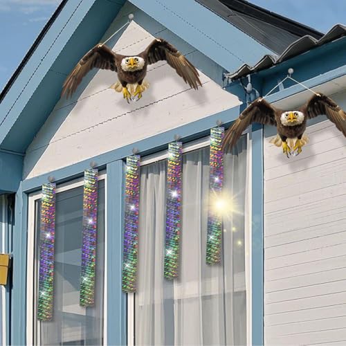 Fake Owl to Keep Pigeon Away from Balcony 2PCS Flat Garden Owl Pigeon Scare Devices Hanging Hawk with Reflective Tape Plastic Owls to Scare Woodpecker for Tree Outdoor Porch Patio Roof Windows - color: Black 2pcs