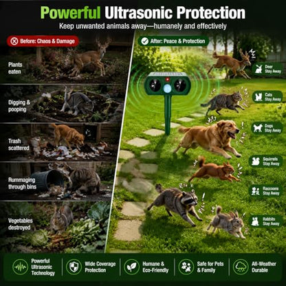 Solar Deer Repellent Ultrasonic Animal Repeller Outdoor Squirrel Deterrent
