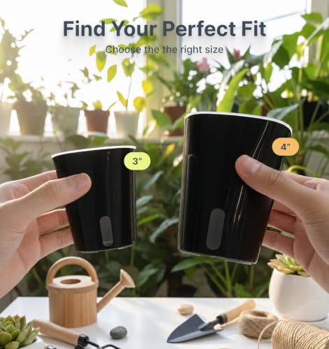 8 Pack 4" Self Watering Pots for Indoor Plants, Clear Inner Cup, Small Black Plastic Planters, Water Level Indicator, Drainage Holes, Extra 3ft Wick, Cuttings,Seedlings,Herb,African Violets - color: Classic Black, size: 4" (8 Pack)