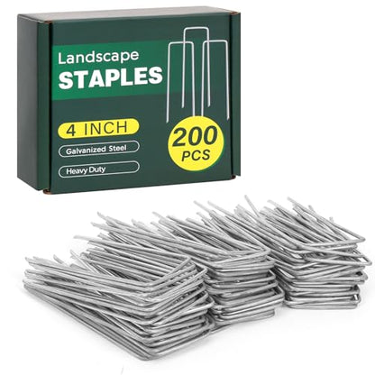 CEWOR 200 Pack Landscape Staples 4 Inches, Galvanized Metal Garden Stakes Landscaping Landscape Fabric Staples Sod Pins for Lawn, Barrier Fabric, Garden Fence, Ground Cover - size: 4 Inch-200 Pack