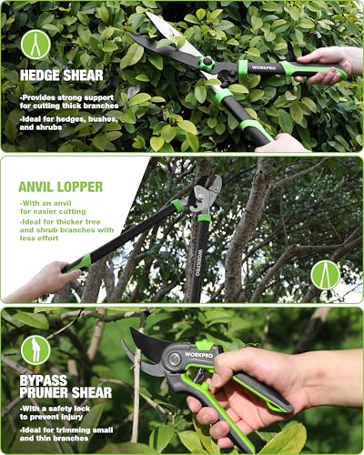 WORKPRO 3-Piece Garden Shears Set, Heavy-Duty Gardening Clippers - size: 3PCS - Garden Shears Set