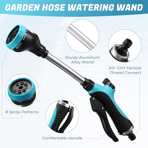 Hushee 2 Pack 16 Inch Metal Watering Wand for Garden Hose, 8 Pattern, Blue - color: Blue