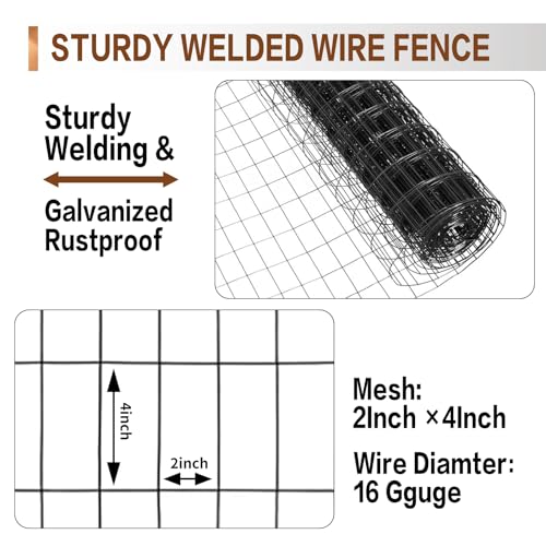 Tongmo 4 ft x 100 ft Black PVC Coated Welded Wire Fence, 16GA Garden Chicken Wire Fence Roll, Mesh Size 2" x 4" Hardware Cloth, Ideal for Yard Protection and Poultry Netting - color: Black, size: 4ft*100ft