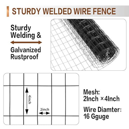 Tongmo 4 ft x 100 ft Black PVC Coated Welded Wire Fence, 16GA Garden Chicken Wire Fence Roll, Mesh Size 2" x 4" Hardware Cloth, Ideal for Yard Protection and Poultry Netting - color: Black, size: 4ft*100ft