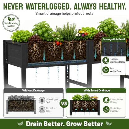 YEFU 72" Large Raised Garden Bed, Wood-Look HIPS 6ft Extra Large Bed, Black - color: Black, size: 72"×24"×30"