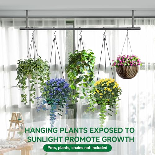 Hanging Planters Rod – Plant Hanger Indoor for Window Ceiling, Hanging Plant Shelf for Wall Planter House Plants, Plant Shelves Metal Holder Bar 31.5In Black (Pots, plants, chains not included) - size: 31.5In Length-1pc
