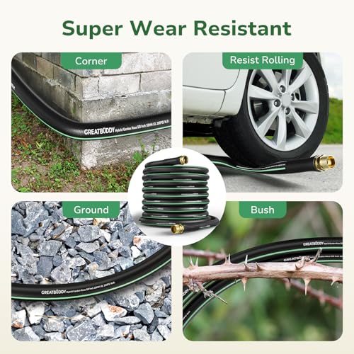 GreatBuddy 100 ft Garden Hose, Flexible Rubber Water Hose 5/8" - size: 100ft