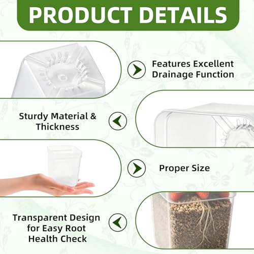 240 Pcs 3" Clear Square Nursery Pots, Seed Starter with Drainage Holes - color: Clear