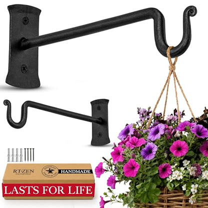 RTZEN Plant Hangers Outdoor or Indoor Heavy Duty Wall Bracket Hooks - size: 7.5 Inch, style: Shepherds Hooks