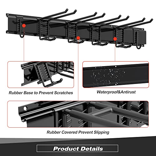 Sttoraboks Garage Wall Organizer, Heavy Duty Tool Hangers for Garage Wall with 6 Double Hooks & 2 Rails, Tool Organizer Wall Mount, Garage Hanging Storage Rack for Shovel, Rake, Broom and Ski Gear - size: 34inch 2 panels+6 hooks
