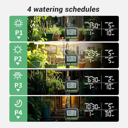 NexusLab Sprinkler Timer with Remote Control, 4-Program Automatic Hose Watering Controller for Garden, Lawn and Greenhouse, Rain Delay, Manual Watering, Child Lock, IP65 Outdoor Design