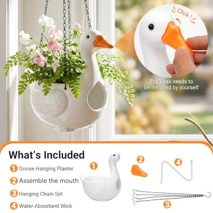 Goose Hanging Planter, Self-Watering Pot for Porch Decor
