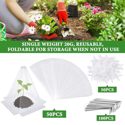Reusable Plastic Garden Cloches, 7.8" x 11" Mini Greenhouse, 1.2mm Thick Clear Bell Covers with Metal Stakes Against Sun, Frost, Snails, Plant Protector (50pcs-Clear) - size: 50pcs-clear